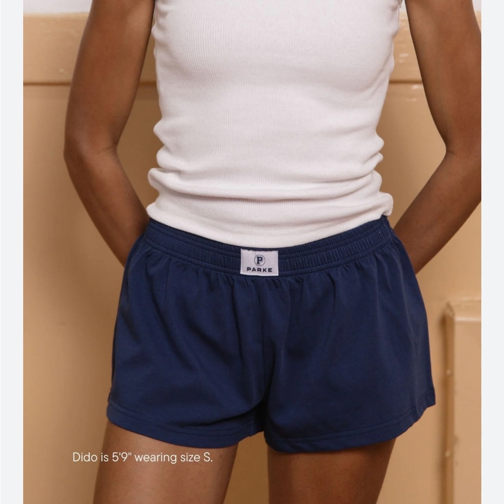 Parke French Terry Cotton Boxer Shorts in Demin